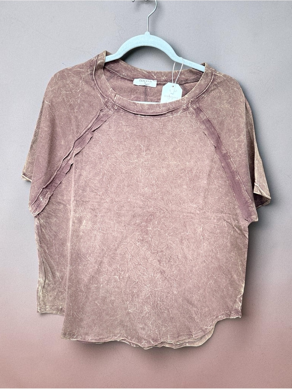 Zenana Washed Mahogany Short-Sleeve Women's Top